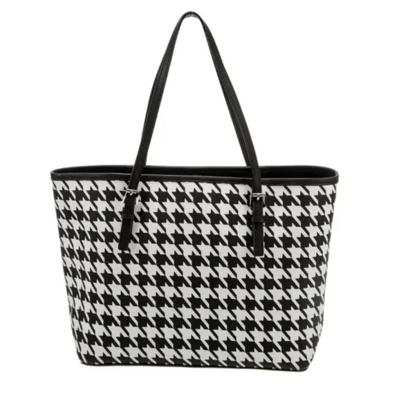 Michael Kors Jet Set Travel Tote in Black and White Houndstooth - Picture 2 of 7